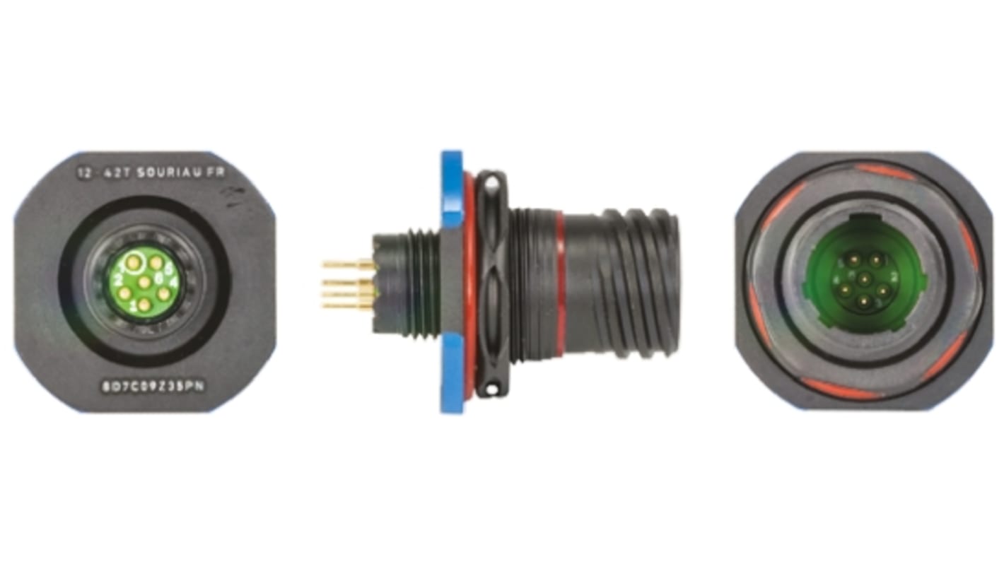 Souriau Sunbank by Eaton, 8D, Copper Alloy 6 Way Panel Mount MIL Spec Circular Connector Receptacle, Pin Contacts,Shell