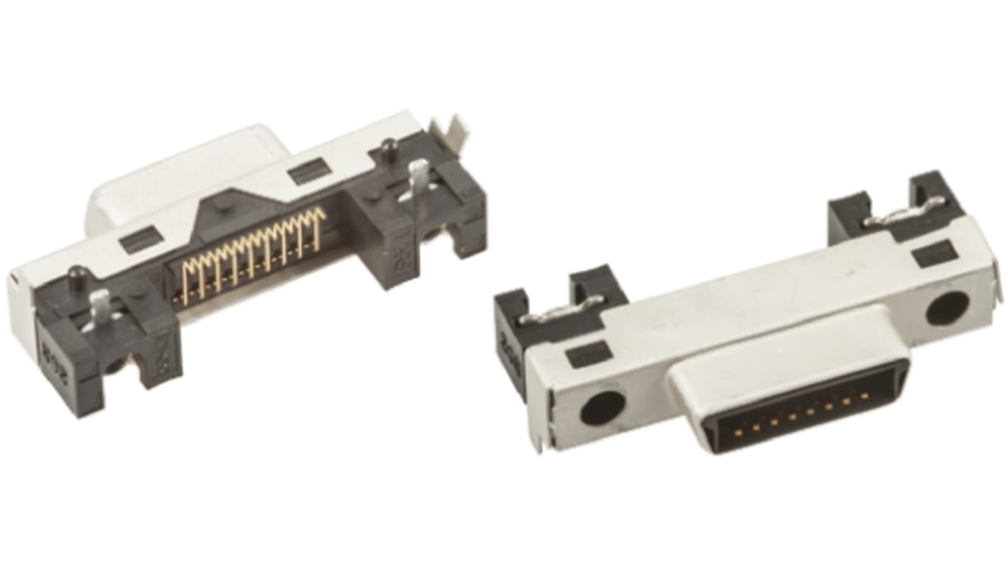 Conector hembra para PCB Ángulo de 90° Hirose serie DH, de 17 vías en 2 filas, paso 1mm, 125 V, 500mA, Montaje