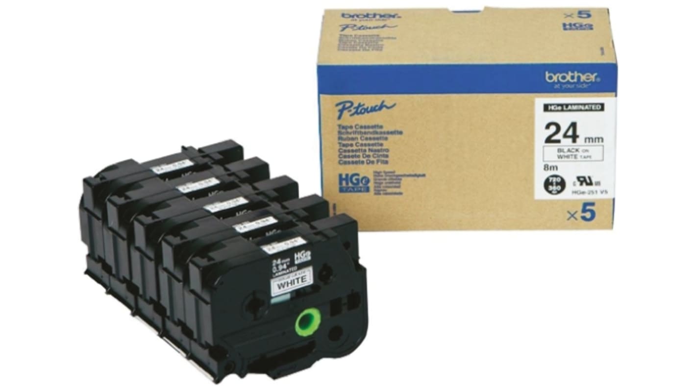 Brother Black on White Label Printer Tape, 8 m Length, 24 mm Width
