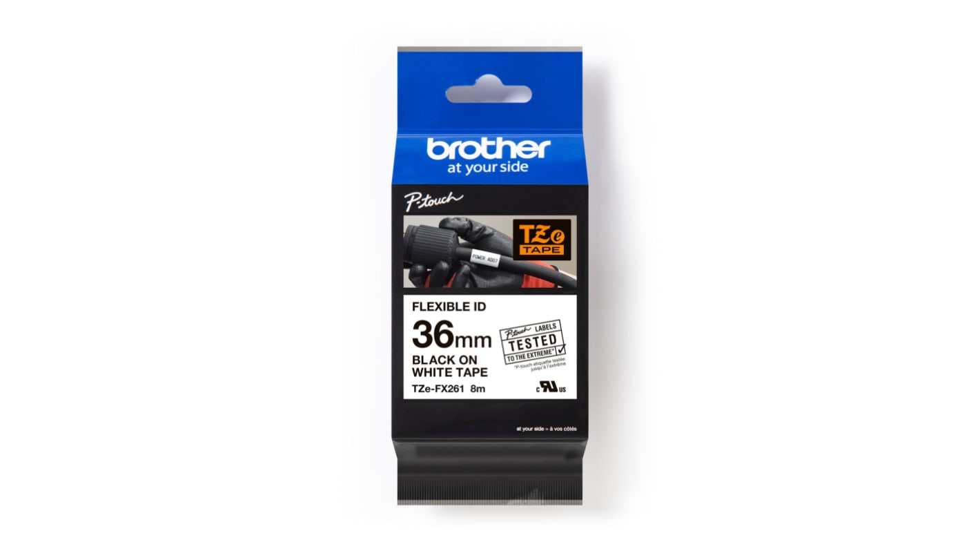 Brother Black on White Label Printer Tape, 8 m Length, 36 mm Width