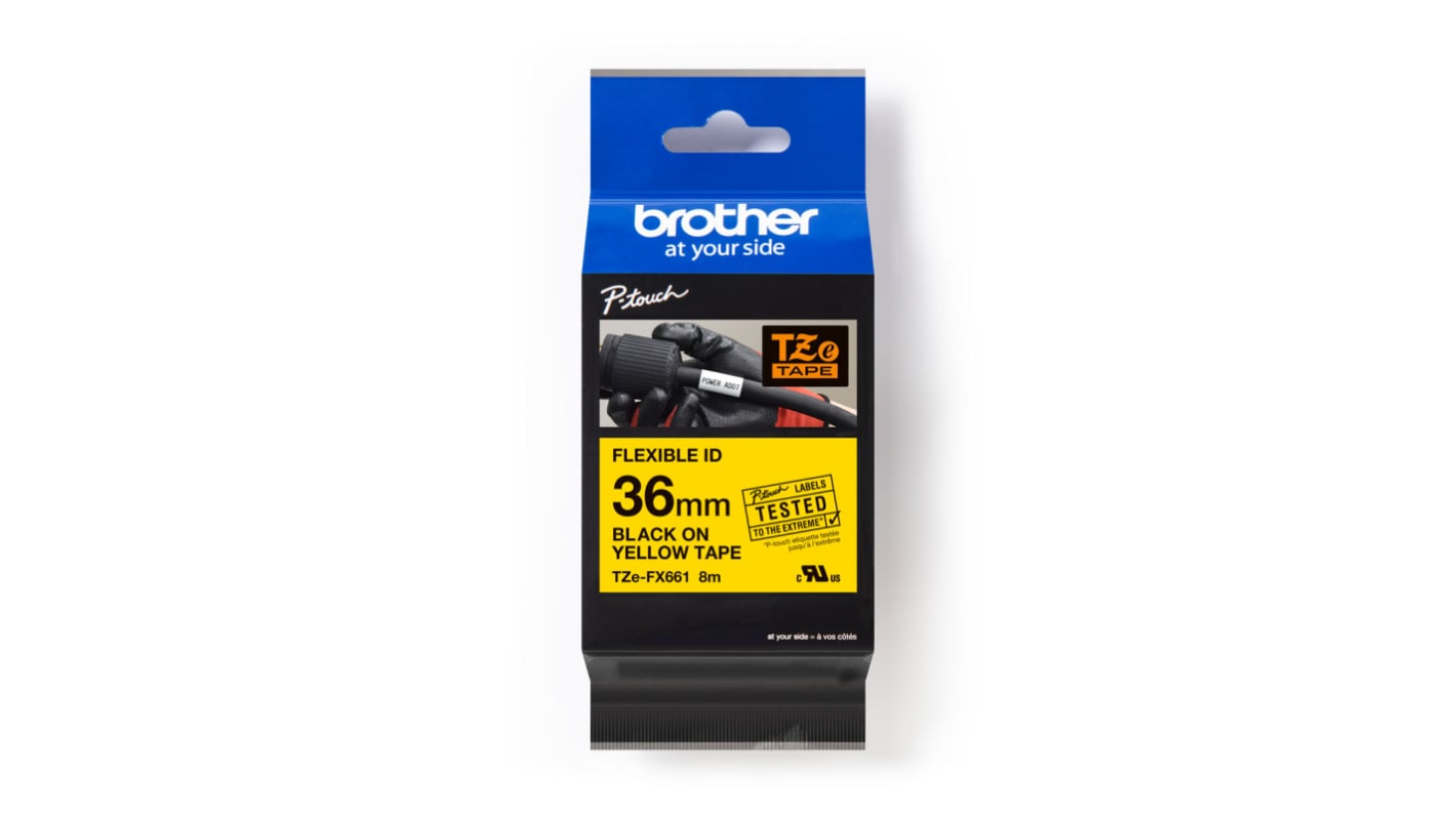 Brother Black on Yellow Label Printer Tape, 8 m Length, 36 mm Width