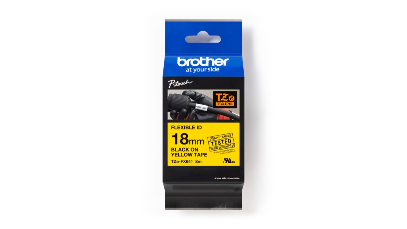 Brother Black on Yellow Label Printer Tape, 8 m Length, 18 mm Width