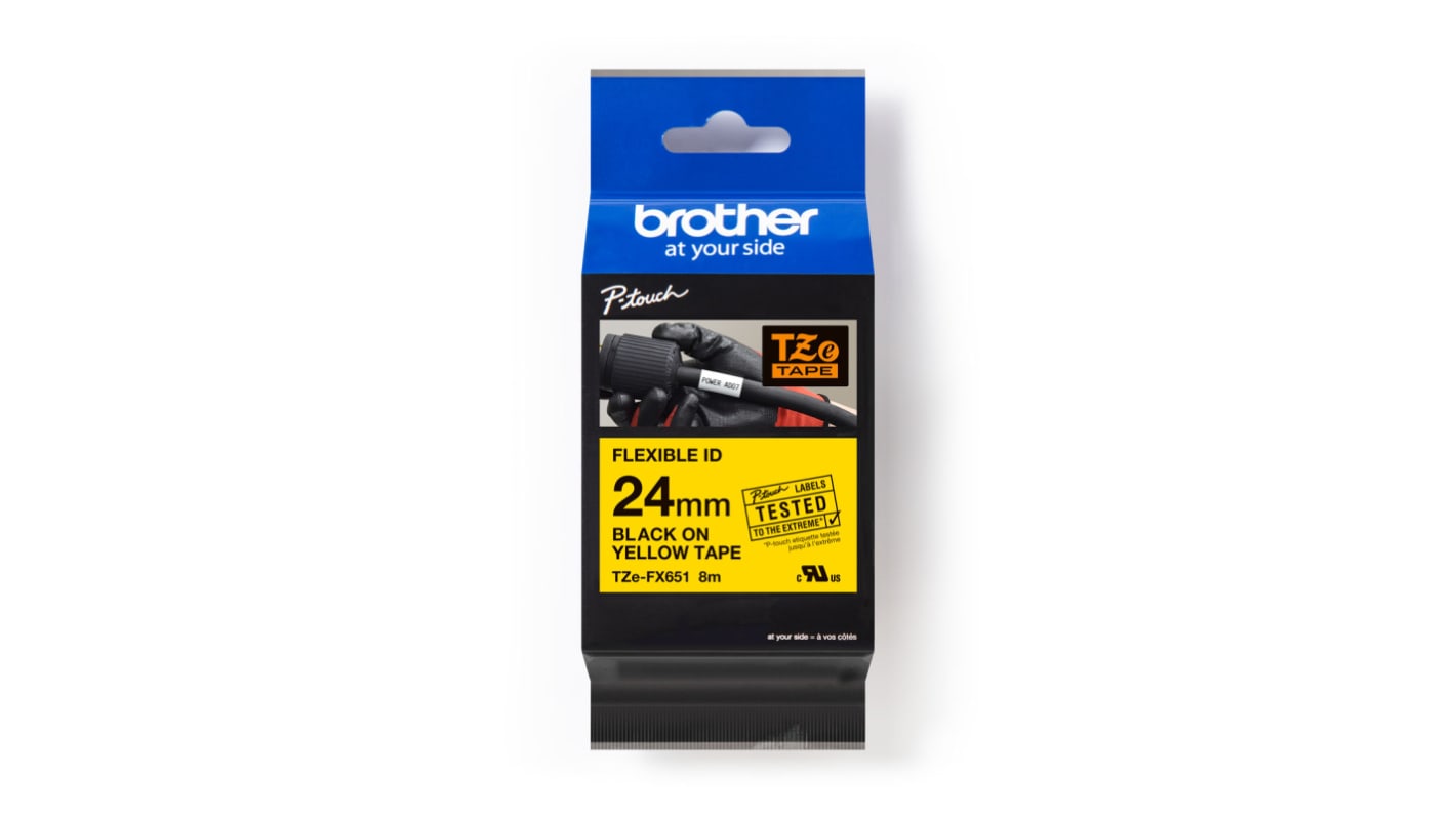 Brother Black on Yellow Label Printer Tape, 8 m Length, 24 mm Width