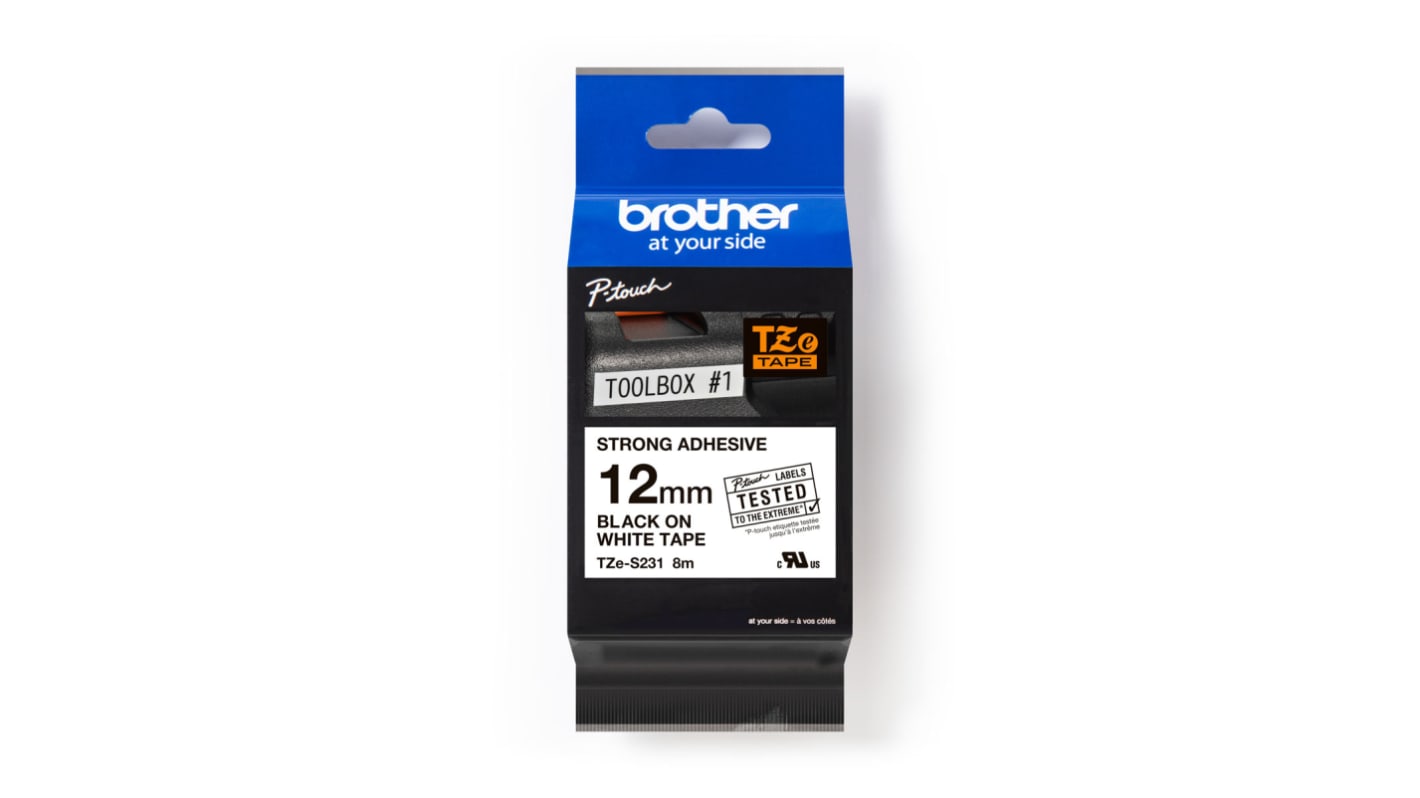 Brother Black on White Label Printer Tape, 8 m Length, 12 mm Width