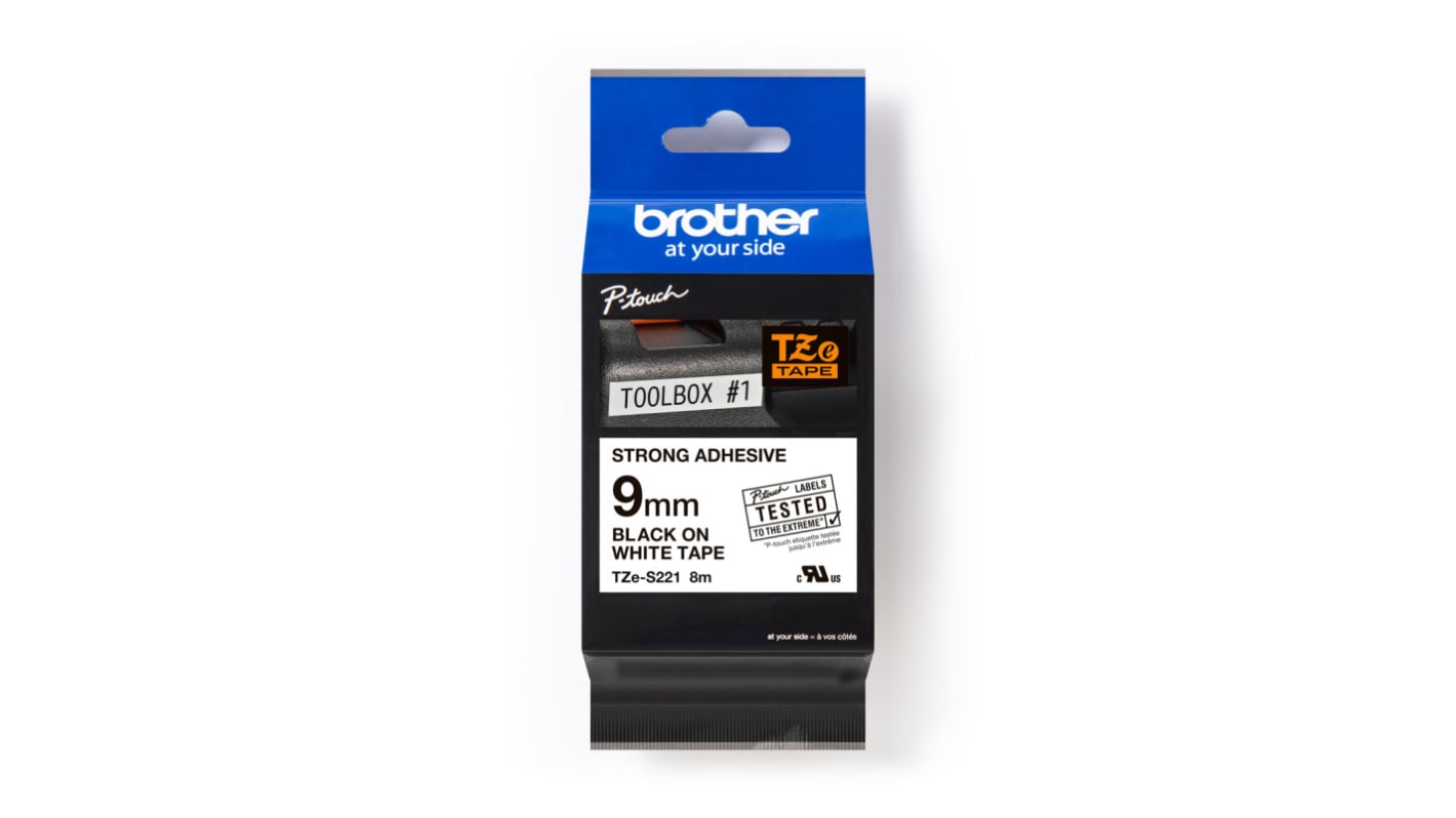 Brother Black on White Label Printer Tape, 8 m Length, 9 mm Width