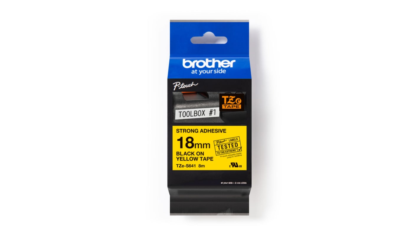 Brother Black on Yellow Label Printer Tape, 8 m Length, 18 mm Width