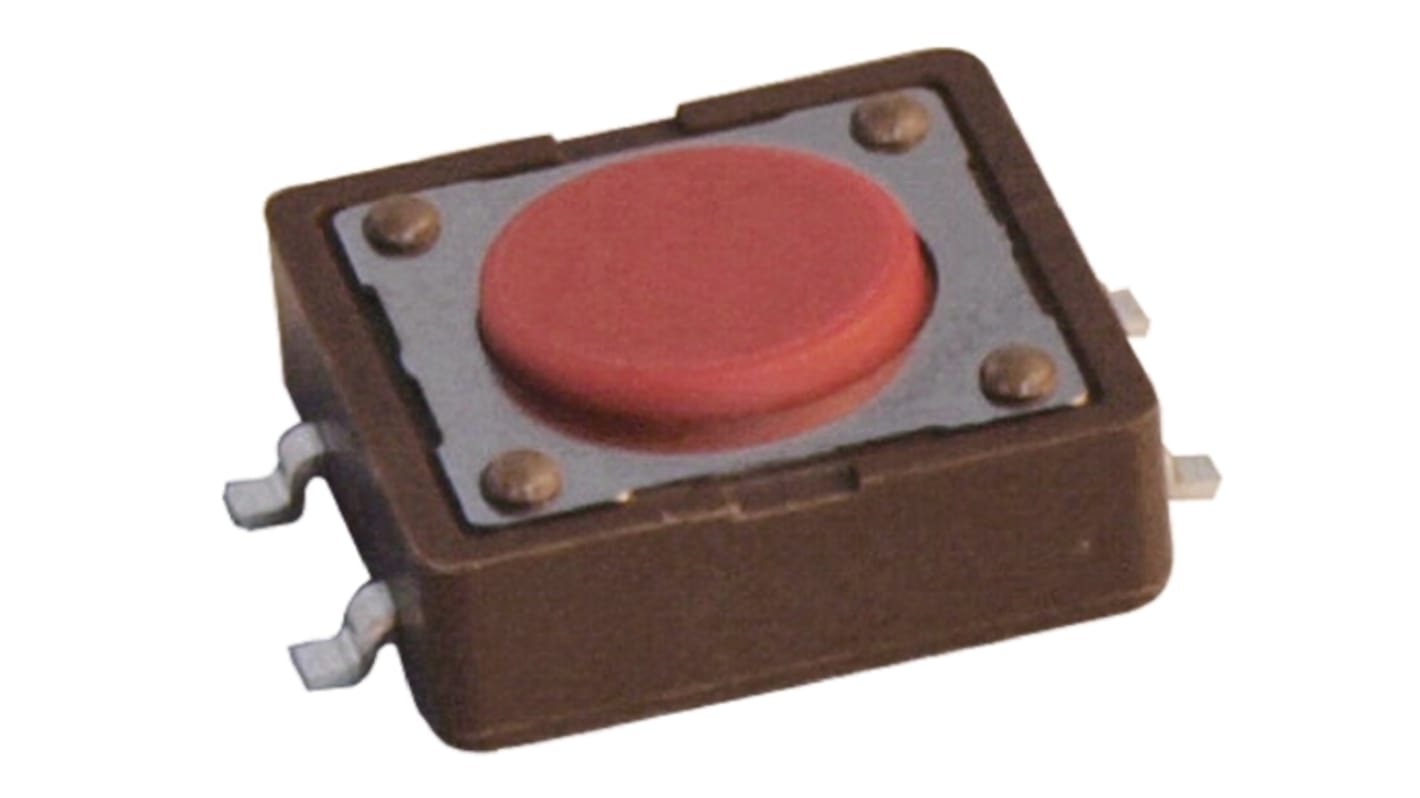 Apem Red Cap Tactile Switch, SPST 50 mA @ 12 V dc 12mm Surface Mount