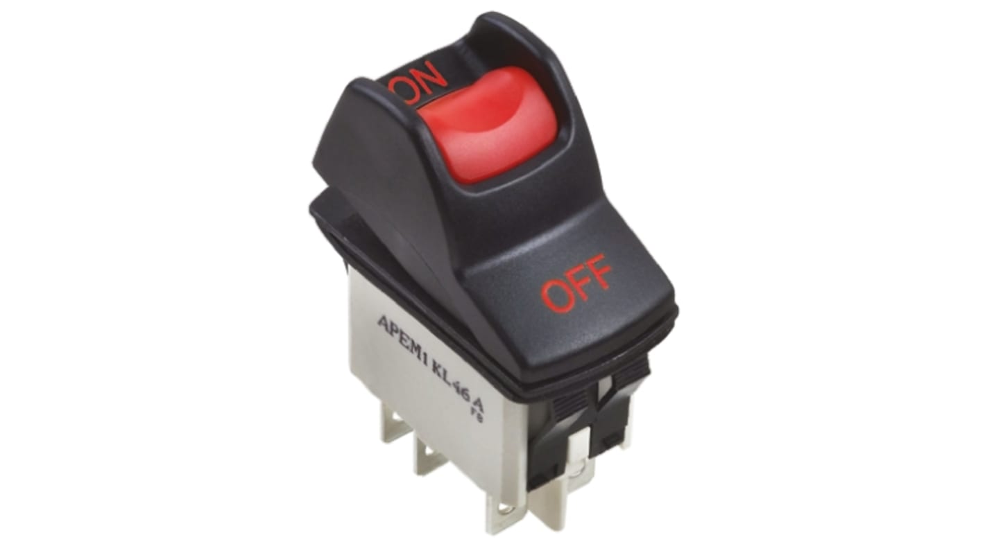 Interruttore a bilanciere APEM, DPST, On-On, , Nero/giallo