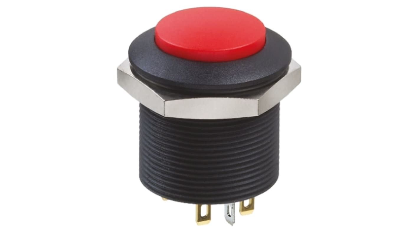 Apem Illuminated Push Button Switch, Latching, Panel Mount, 24.2mm Cutout, DPDT, Red LED, 12V dc