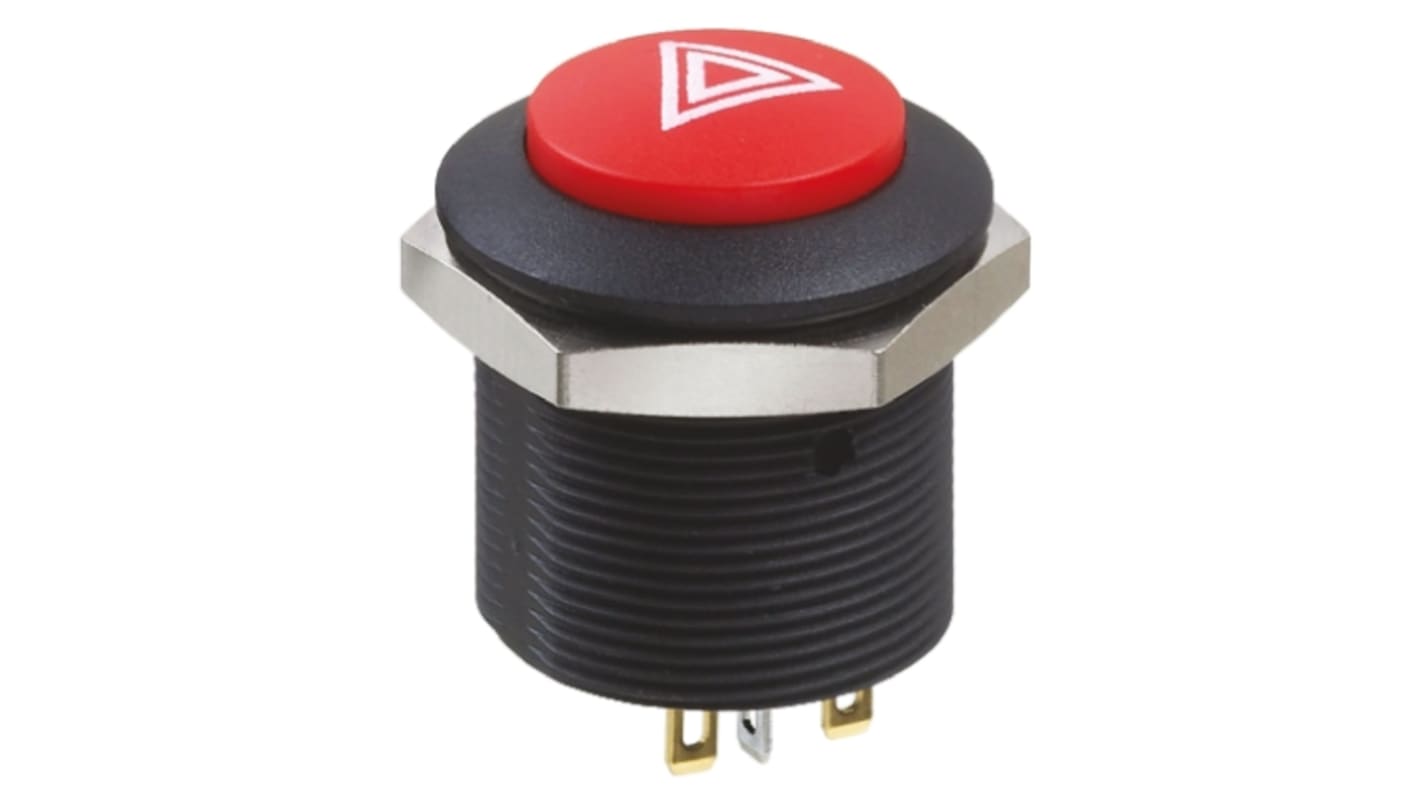 APEM Illuminated Push Button Switch, Latching, Panel Mount, 24.2mm Cutout, DPDT, Red LED, 12V dc