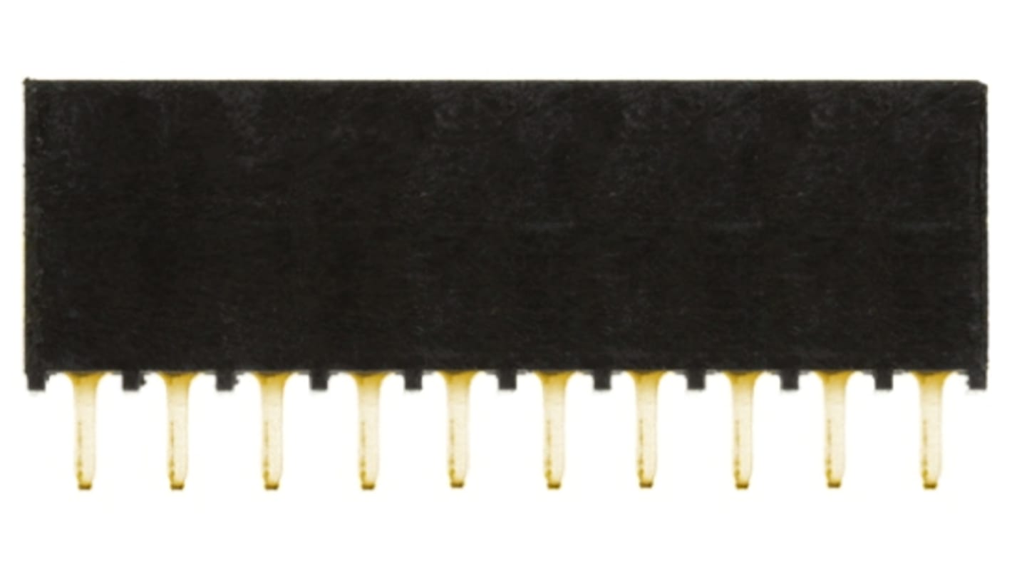 Samtec SSQ Series Straight Through Hole Mount PCB Socket, 10-Contact, 1-Row, 2.54mm Pitch, Solder Termination