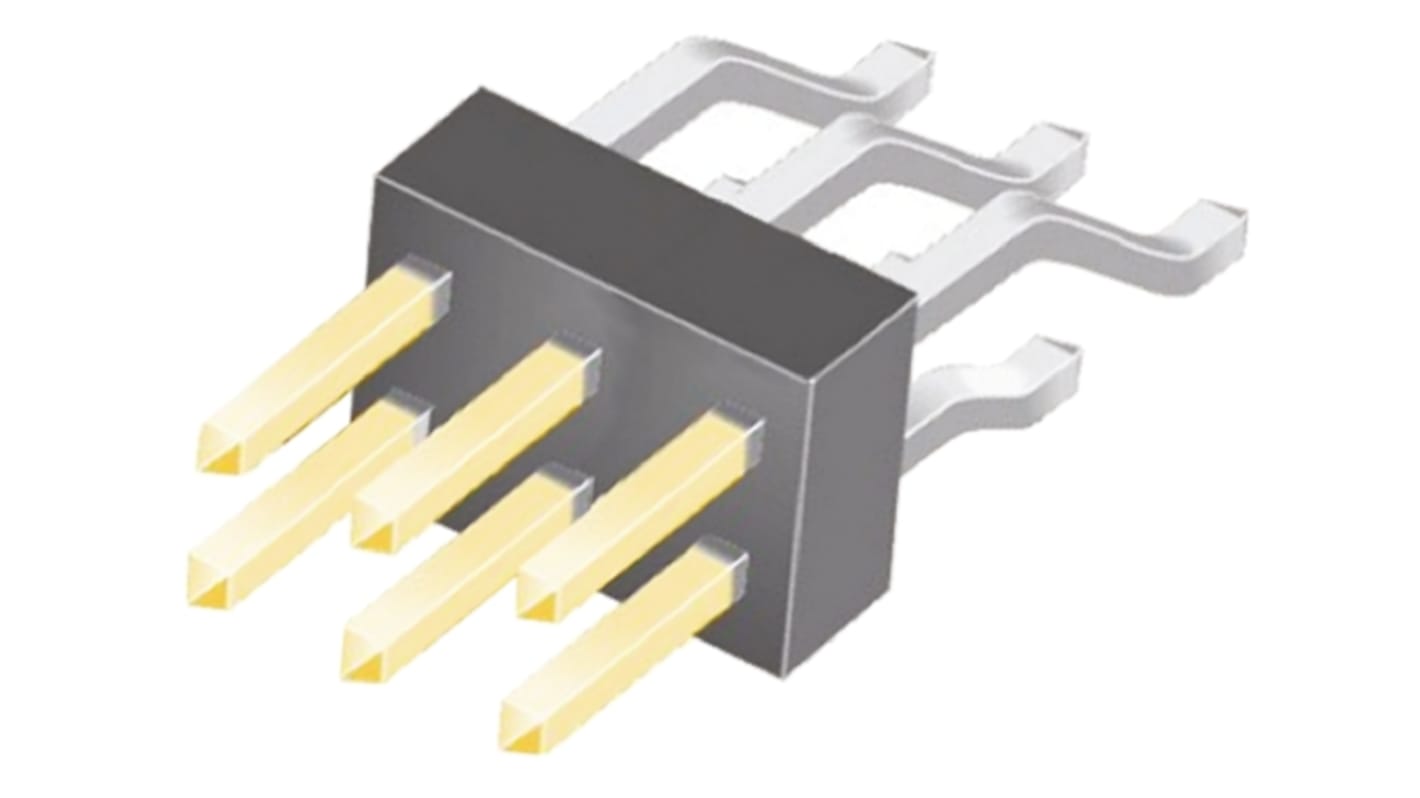 Samtec TSM Series Right Angle Surface Mount Pin Header, 6 Contact(s), 2.54mm Pitch, 2 Row(s), Unshrouded