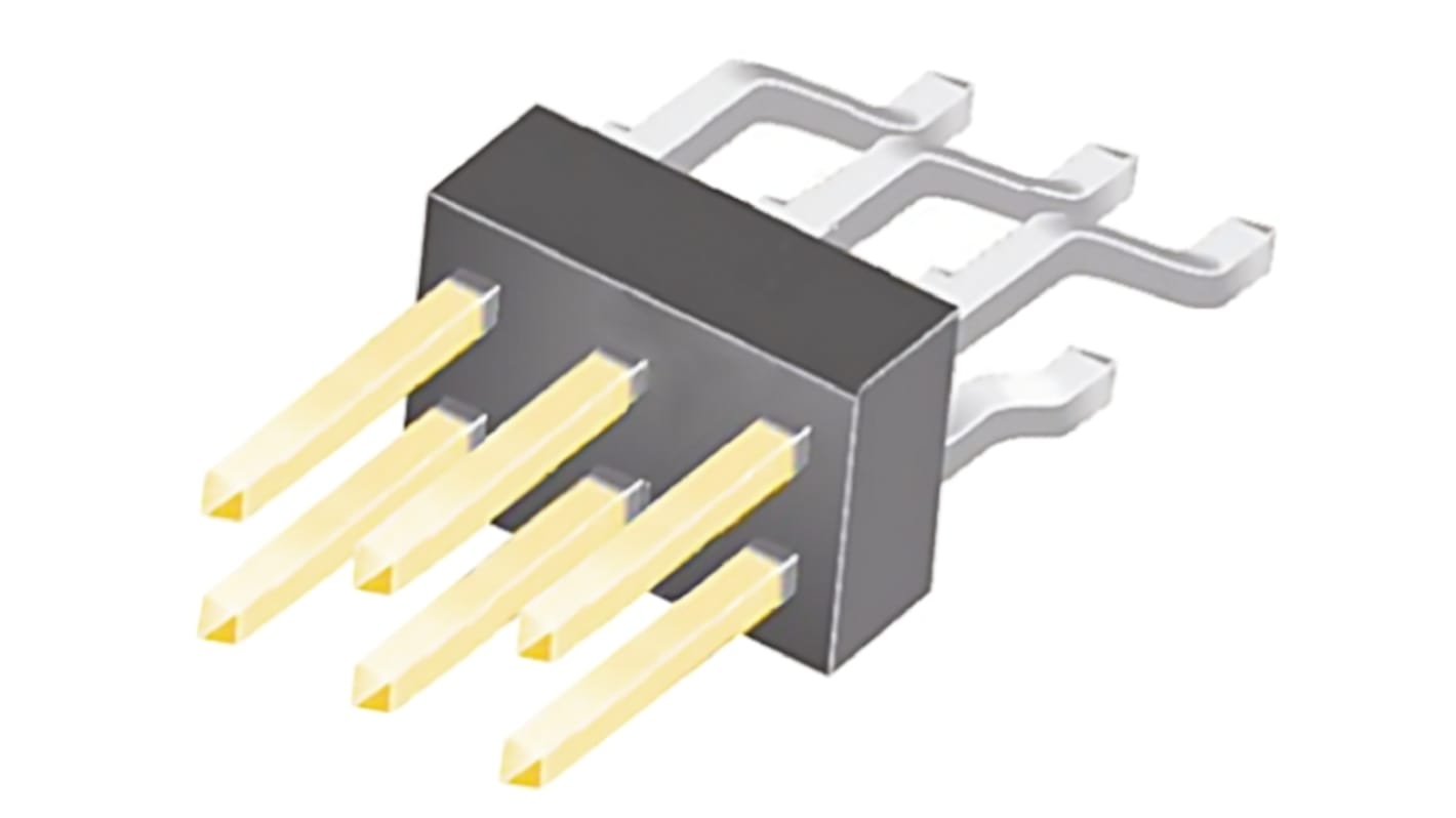 Samtec TSM Series Right Angle Surface Mount Pin Header, 6 Contact(s), 2.54mm Pitch, 2 Row(s), Unshrouded