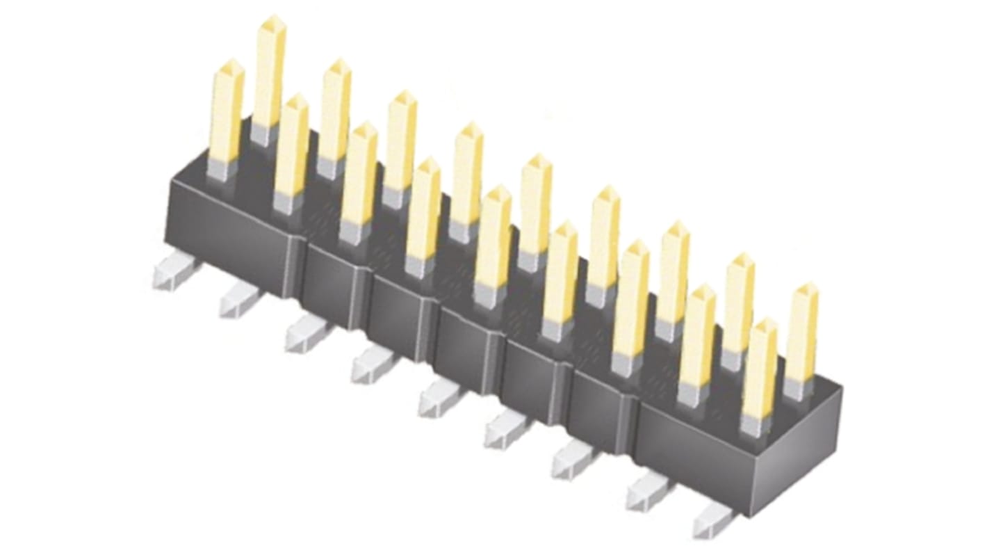 Samtec TSM Series Straight Surface Mount Pin Header, 18 Contact(s), 2.54mm Pitch, 2 Row(s), Unshrouded