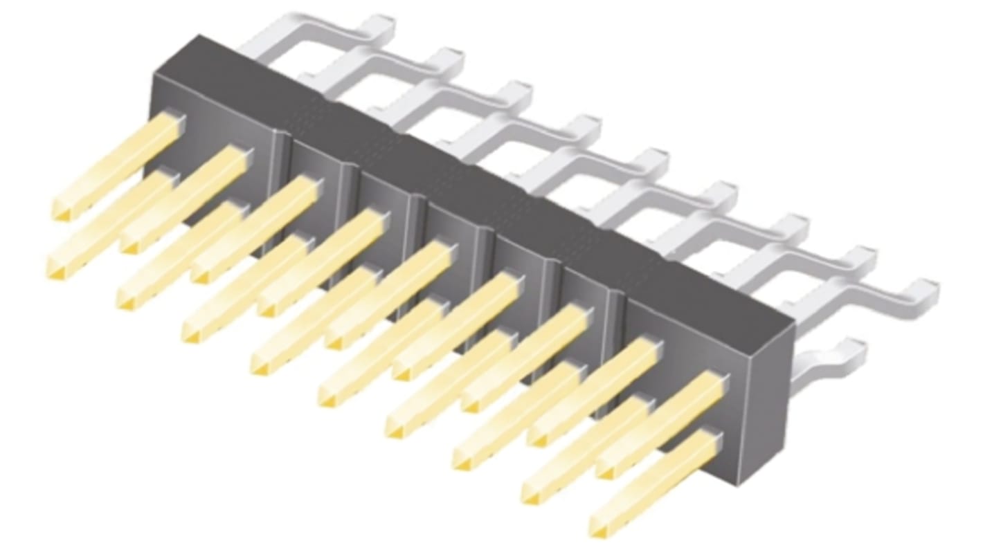 Samtec TSM Series Right Angle Surface Mount Pin Header, 18 Contact(s), 2.54mm Pitch, 2 Row(s), Unshrouded