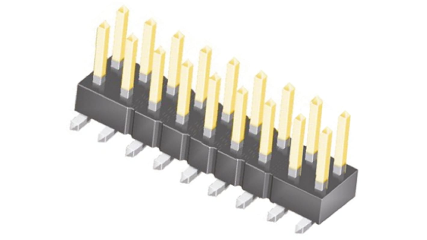 Samtec TSM Series Straight Surface Mount Pin Header, 18 Contact(s), 2.54mm Pitch, 2 Row(s), Unshrouded