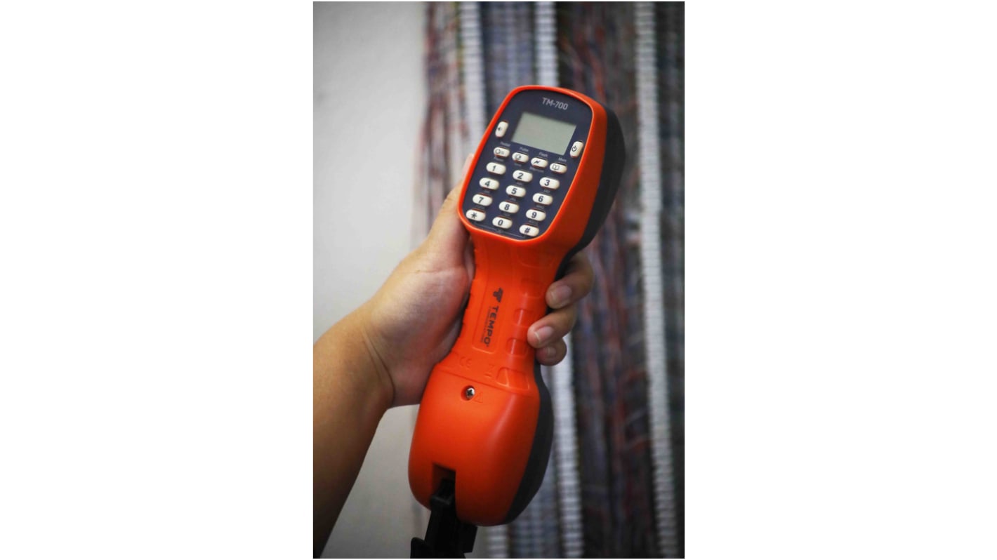 Tempo 电话查线机, TM-700I, 极性测试, 听筒连接, 免提, 暂停, 静音, 2 x AA电池, 含鳄鱼夹