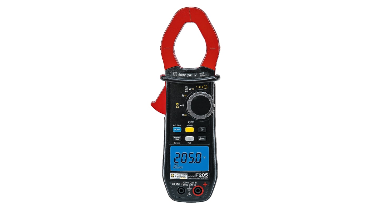 Pince multimètre F205 Chauvin Arnoux, 900A c.c., 900A c.a., Etalonné RS
