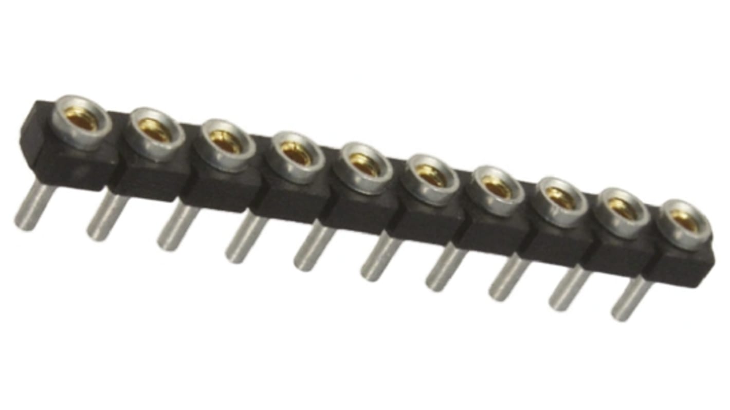 Samtec SL Series Straight Through Hole Mount PCB Socket, 10-Contact, 1-Row, 2.54mm Pitch, Solder Termination