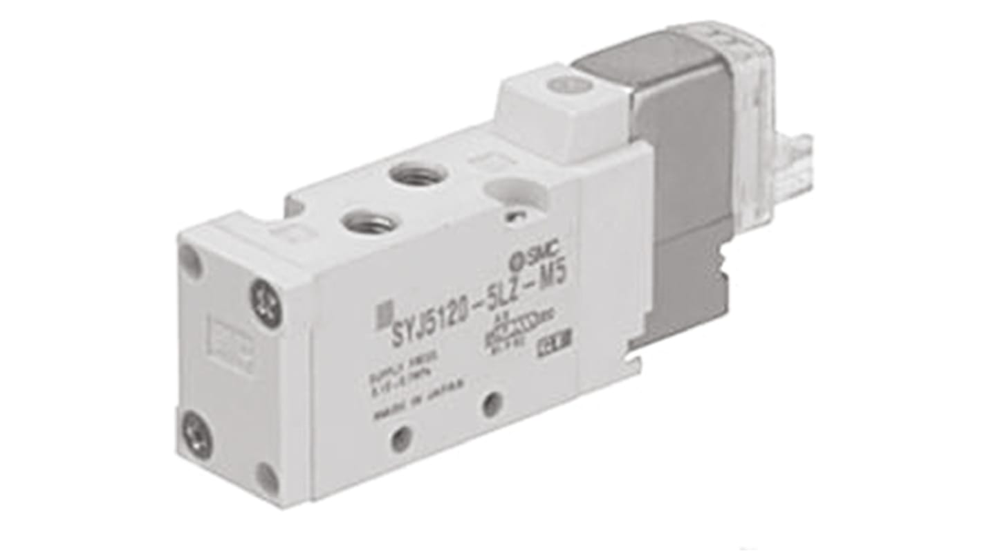 SMC 气动电磁阀, 24V 直流线圈, 自立式安装, 5/2通道, 公制 M5接口, 最大129L/min