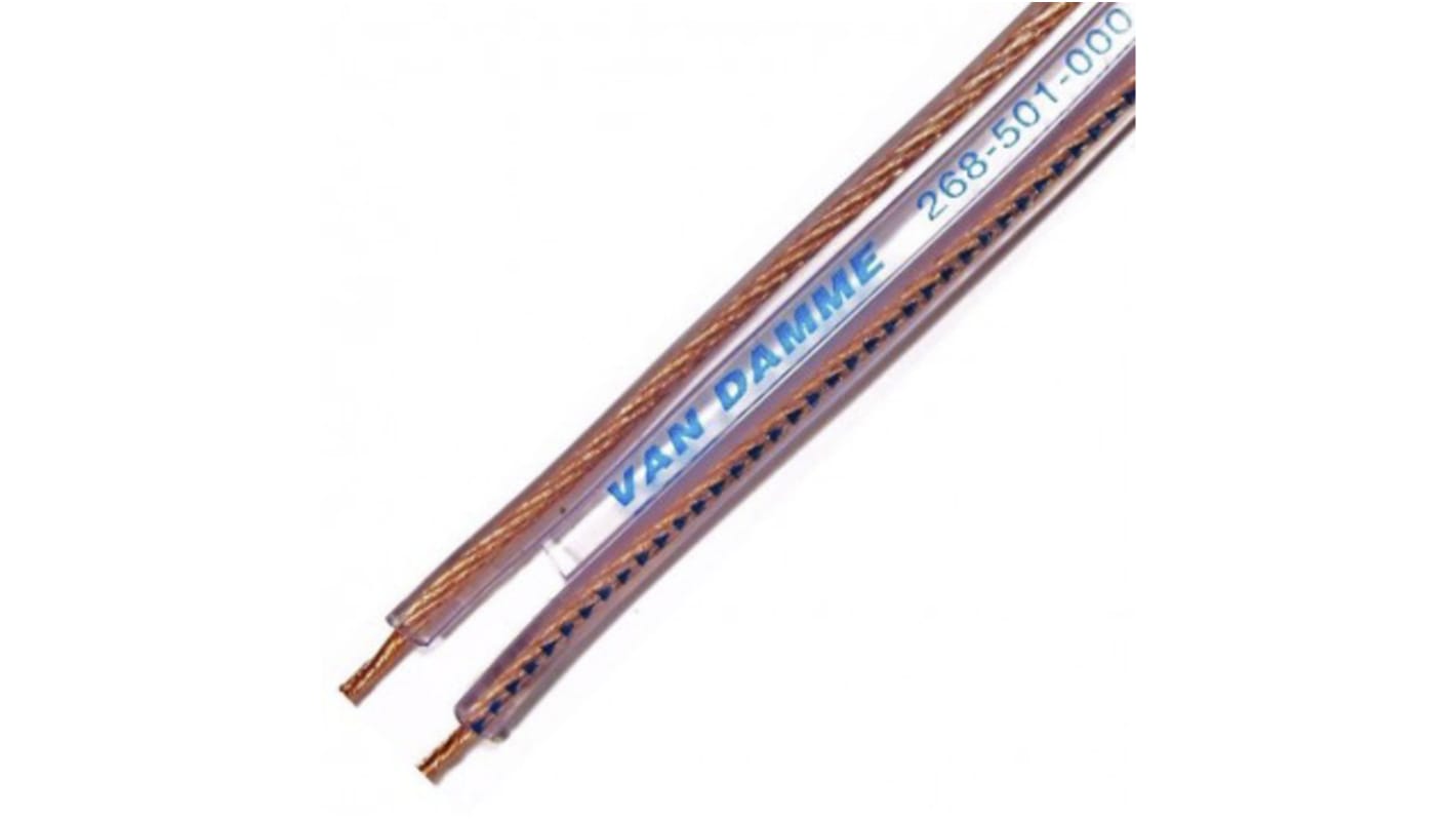 Van Damme 2 Core Speaker Cable, 0.75 mm² CSA Screened, 10 x 3mm od, 100m, Transparent
