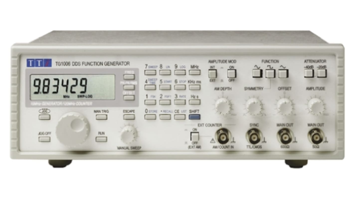 Contador y generador de funciones Aim-TTi TG1006, calibrado RS → 10MHZ