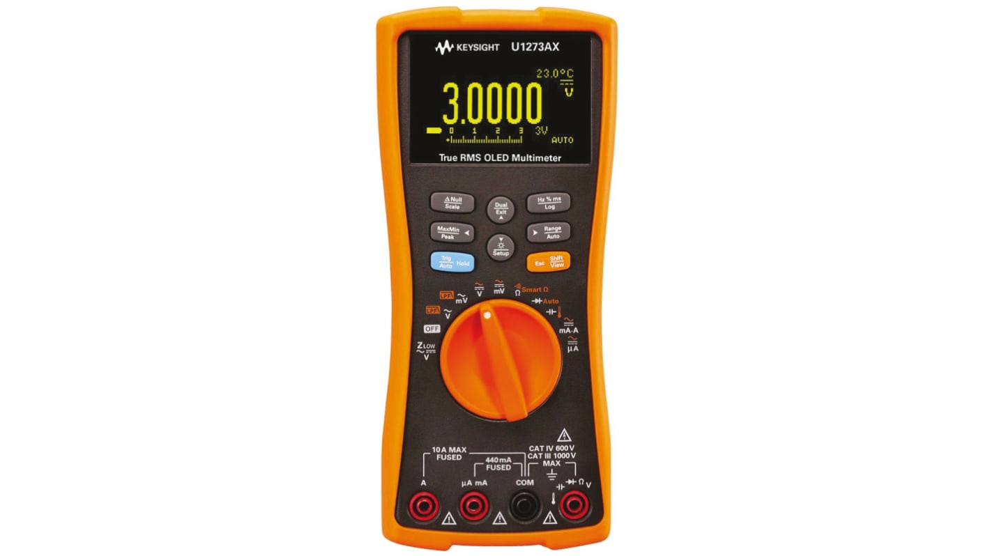 Keysight Technologies U1273A Handheld Digital Multimeter, True RMS, 10A ac Max, 10A dc Max, 1000V ac Max