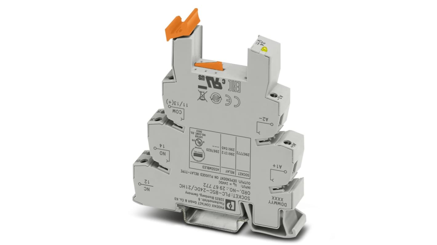 Phoenix Contact PLC-BSC 1 Pin 24V ac/dc DIN Rail Relay Base, for use with PLC Series