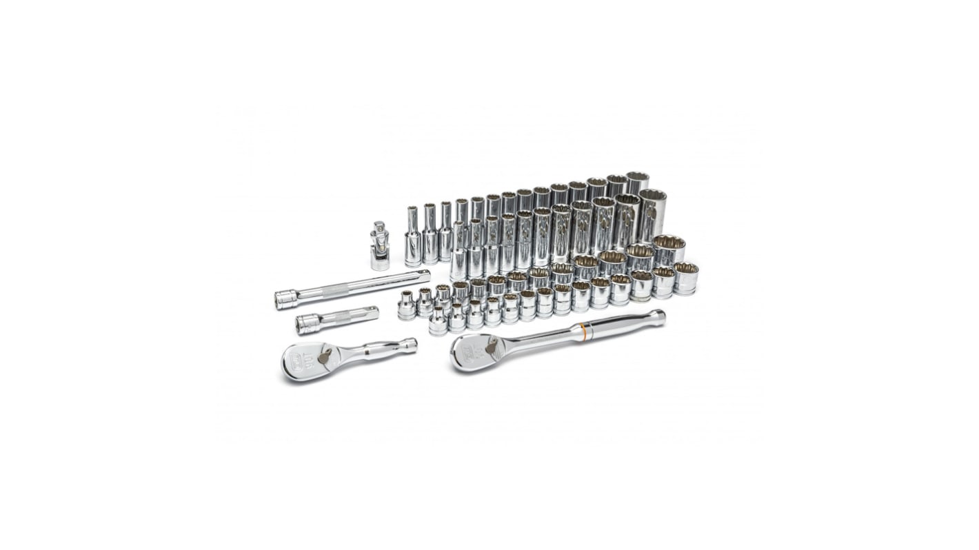 GearWrench 57-Piece Imperial, Metric 3/8 in Deep Socket/Standard Socket Set with Ratchet, 12 point