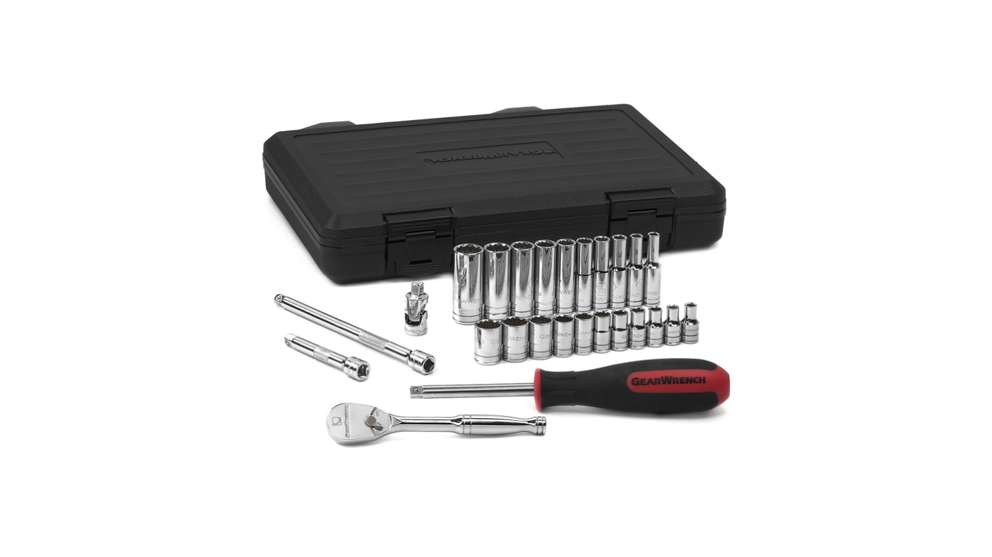 GearWrench 26-Piece Imperial 1/4 in Deep Socket/Standard Socket Set with Ratchet, 12 point