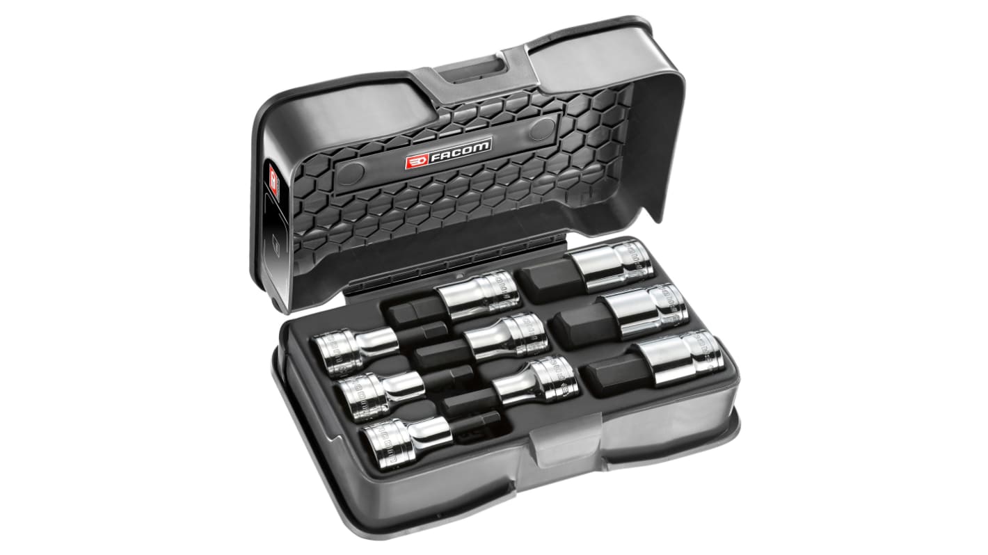 Facom 9-Piece Metric 1/2 in Bit Socket Set , Hex Bit