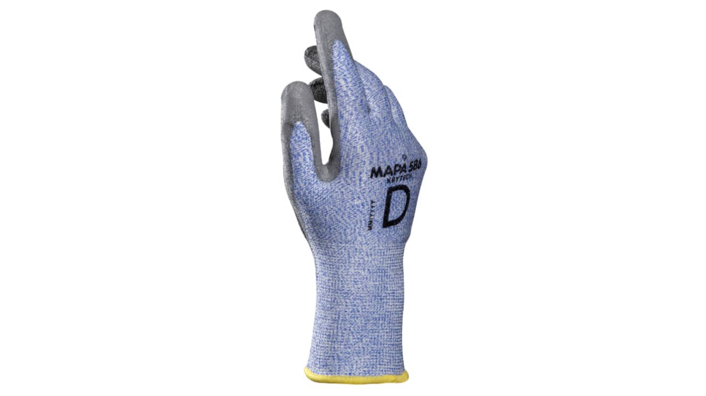 Mapa KRYTECH 586 Blue HPPE Cut Resistant Work Gloves, Size 8, Polyurethane Coating