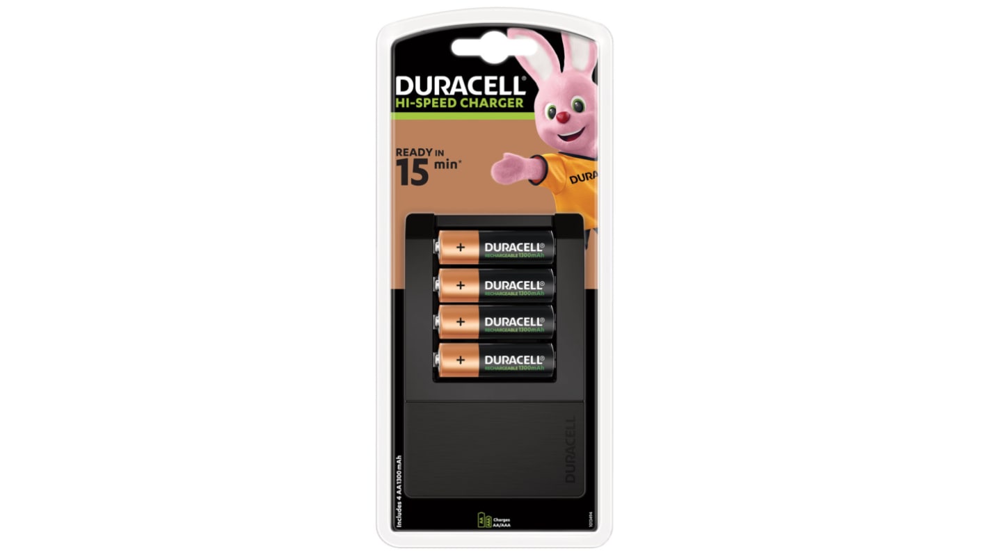 Duracell CEF15 Battery Charger For NiMH AA, AAA with UK plug, Batteries Included