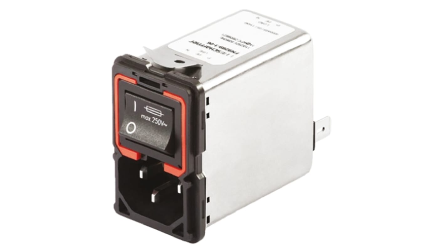 Schaffner 6A, 250 V ac Male Panel Mount IEC Filter 2 Pole FN9289B-6-06, Solder, Spade 2 Fuse