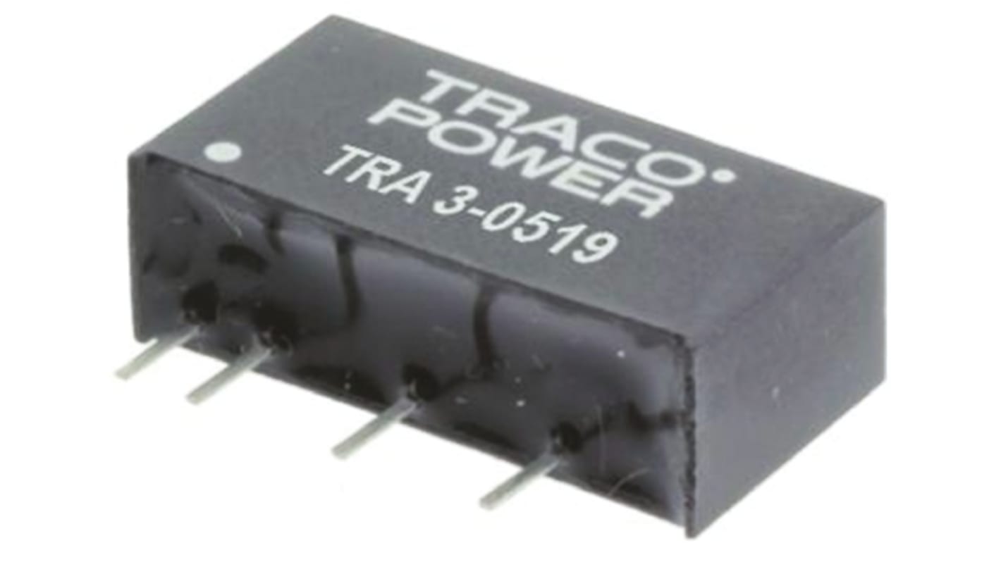 TRACOPOWER TRA 3 DC-DC Converter, 9V dc/ 333mA Output, 4.5 → 5.5 V dc Input, 3W, Through Hole, +85°C Max Temp
