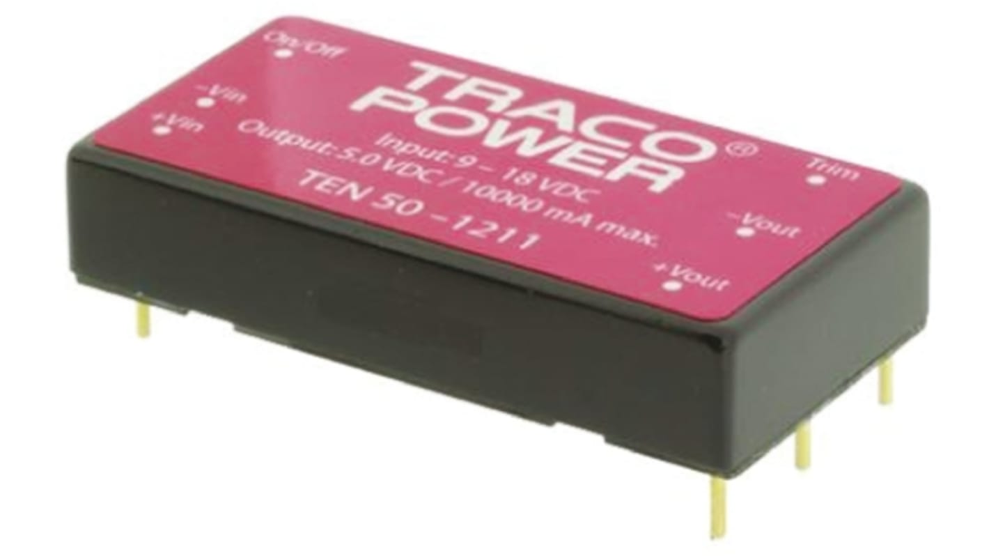 Convertisseur DC-DC TRACOPOWER, TEN 50, Montage traversant, 50W, 1 sortie, 5V c.c., 10A