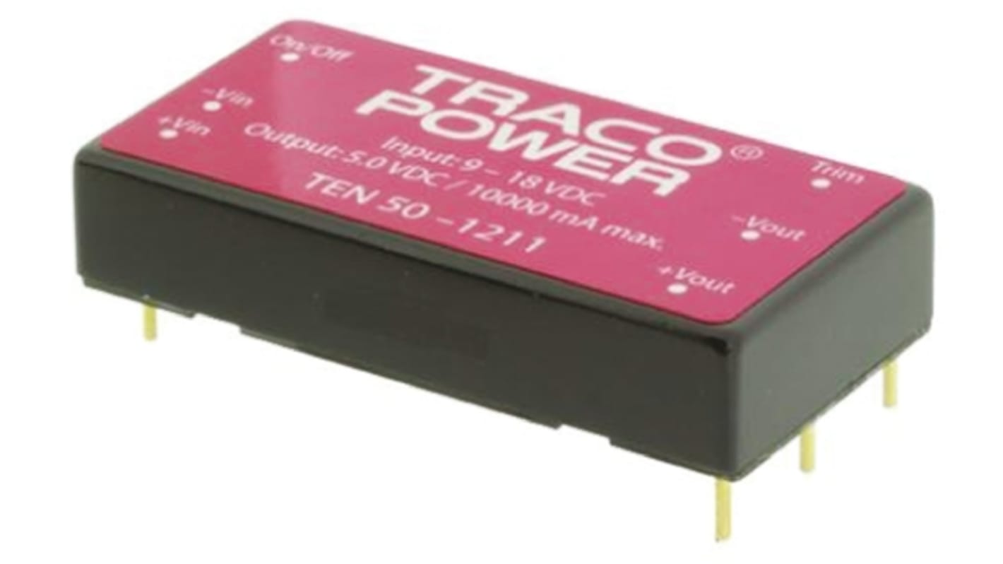 TRACOPOWER TEN 50 DC-DC Converter, 5V dc/ 10A Output, 18 → 36 V dc Input, 50W, Through Hole, +85°C Max Temp