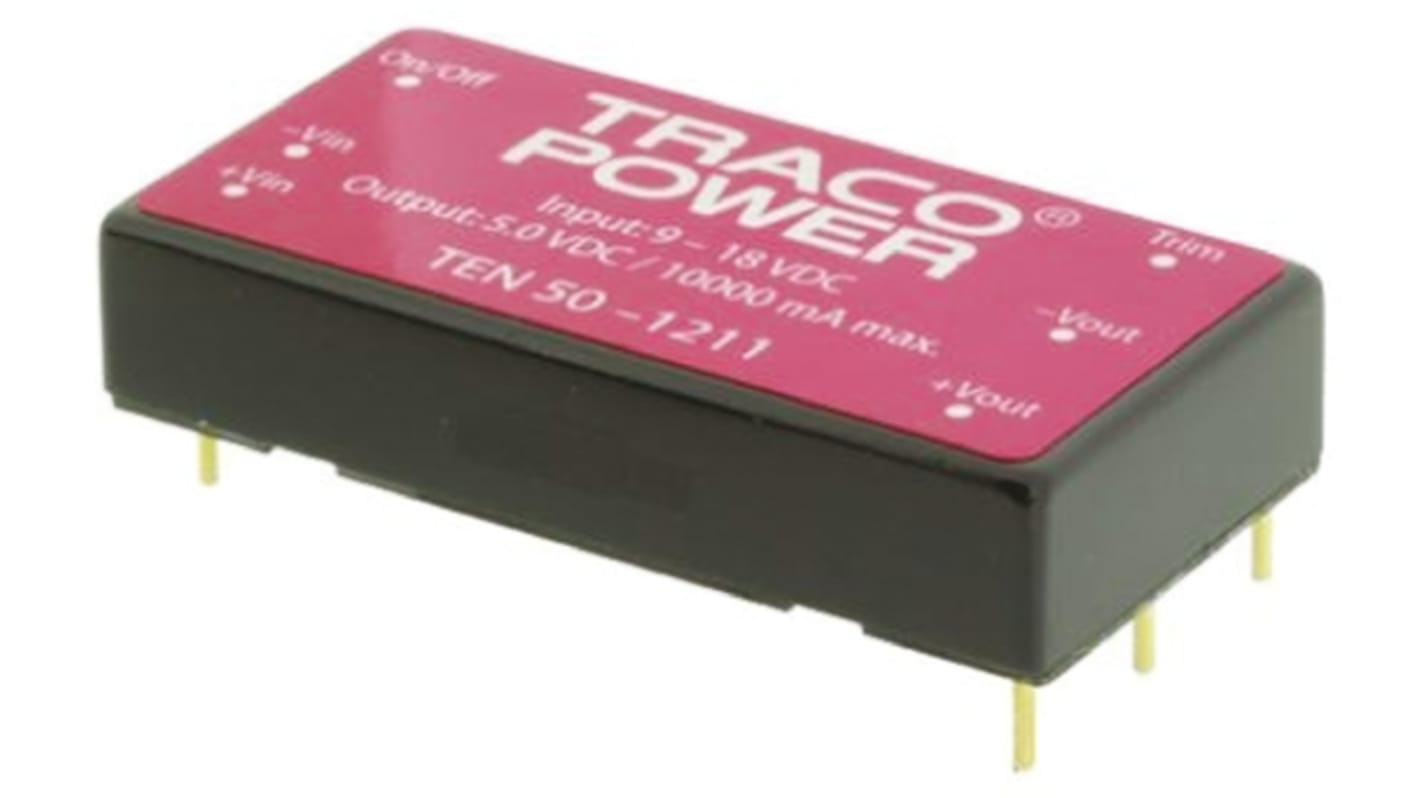 TRACOPOWER TEN 50 DC-DC Converter, 5V dc/ 10A Output, 36 → 75 V dc Input, 50W, Through Hole, +85°C Max Temp
