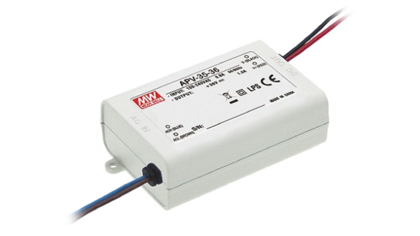 MEAN WELL LED Driver, 36V Output, 36W Output, 1A Output, Constant Voltage