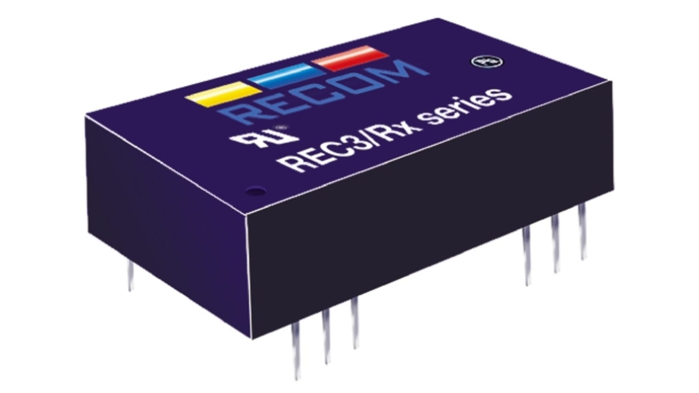 Recom REC3 DC-DC Converter, ±15V dc/ ±100mA Output, 9 → 36 V dc Input, 3W, Through Hole, +85°C Max Temp -40°C