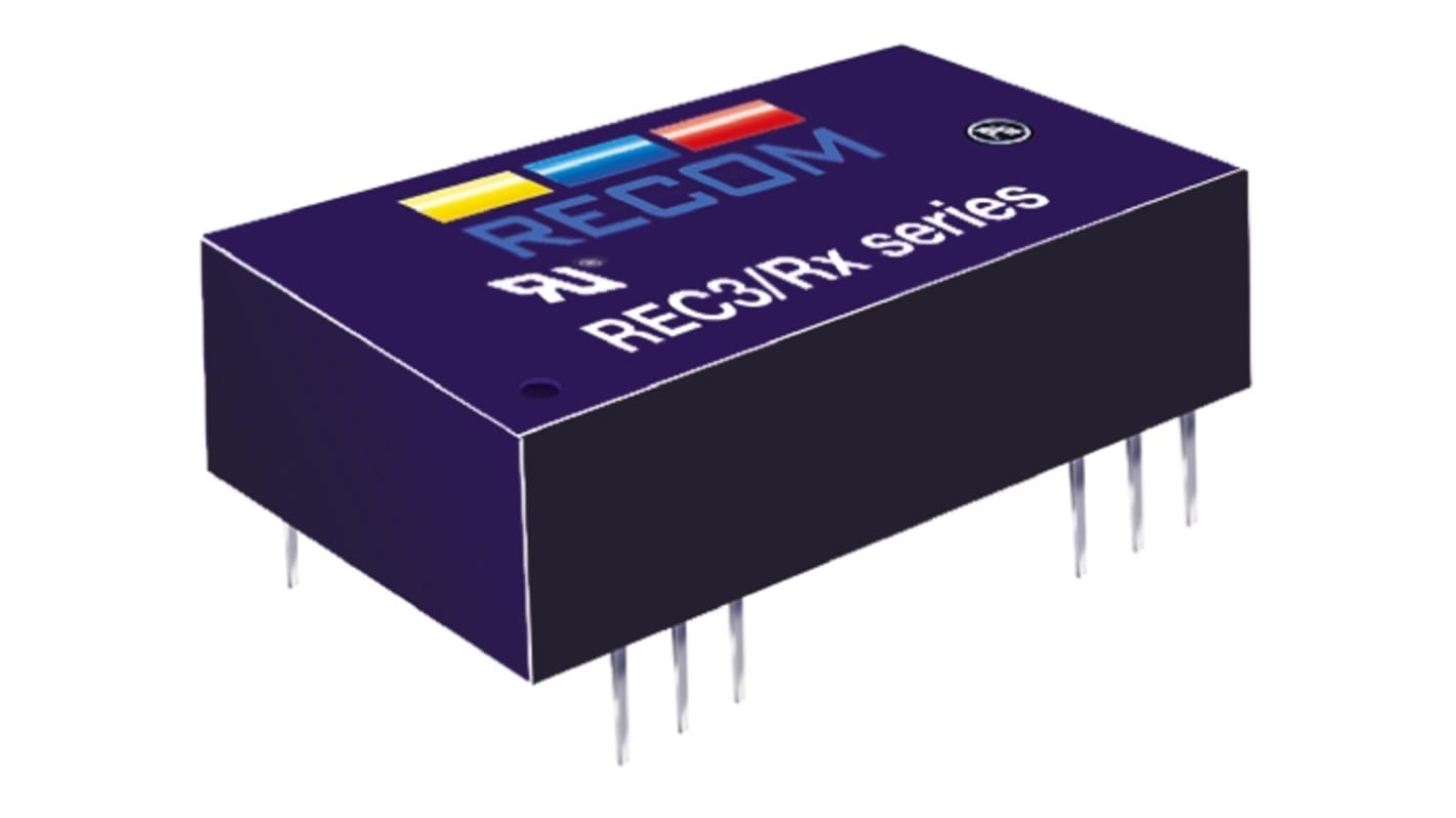 Recom REC3 DC-DC Converter, ±15V dc/ ±100mA Output, 18 → 72 V dc Input, 3W, Through Hole, +85°C Max Temp -40°C