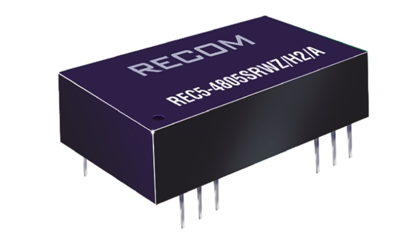 Recom REC5 DC-DC Converter, ±15V dc/ ±170mA Output, 9 → 36 V dc Input, 5W, Through Hole, +75°C Max Temp -40°C