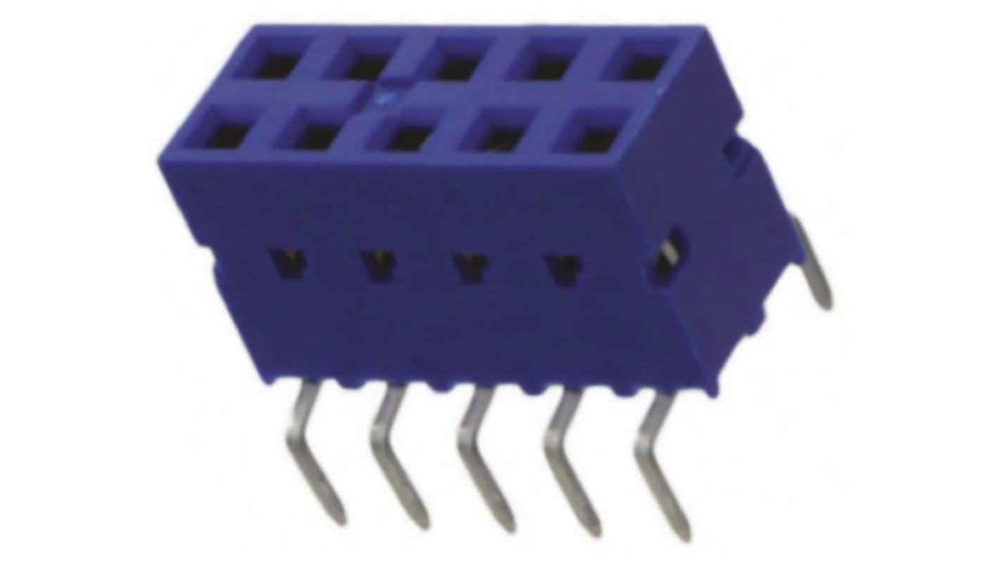 Conector hembra para PCB Amphenol ICC serie 71991, de 10 vías en 2 filas, paso 2.54mm, 1 kV, 12A, Montaje en orificio