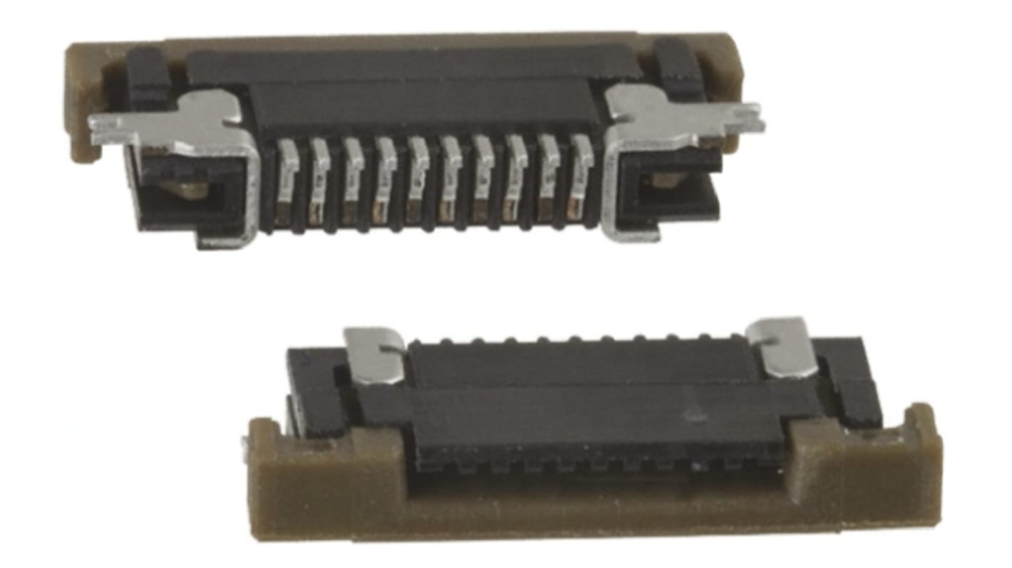 Amphenol Communications Solutions FPC连接器, 公插, 10p, 0.5mm间距, 单排, SMT安装, 直角, 500mA, 50 V 交流/直流, SFV-R系列