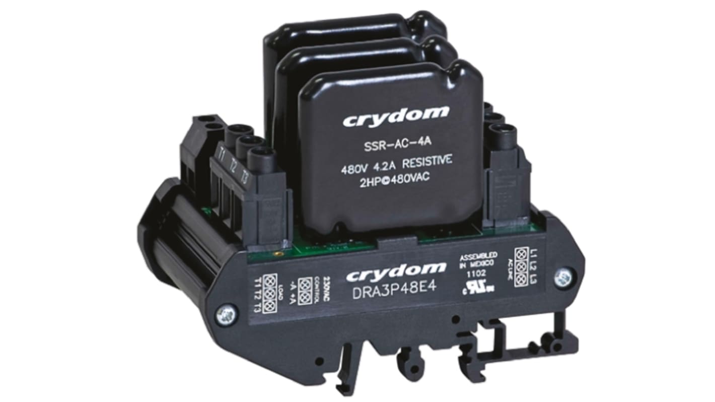 Sensata Crydom DRA3P Series Solid State Interface Relay, 28 V dc Control, 2.4 A rms Load, DIN Rail Mount