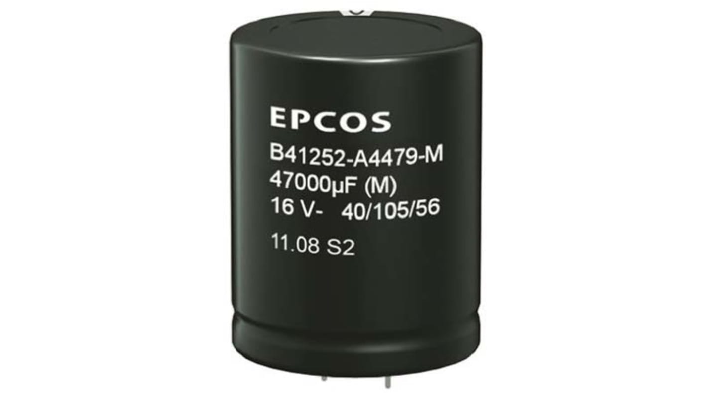 Epcos 4700μF Aluminium Electrolytic Capacitor 63V dc, Snap-In - B41252A8478M000