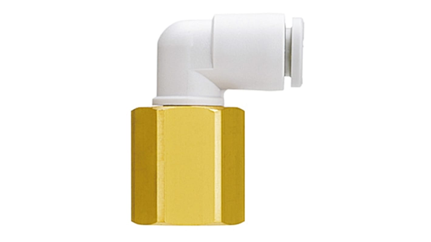 SMC KQ2 Series Elbow Threaded Adaptor, M5 Female to Push In 4 mm, Threaded-to-Tube Connection Style