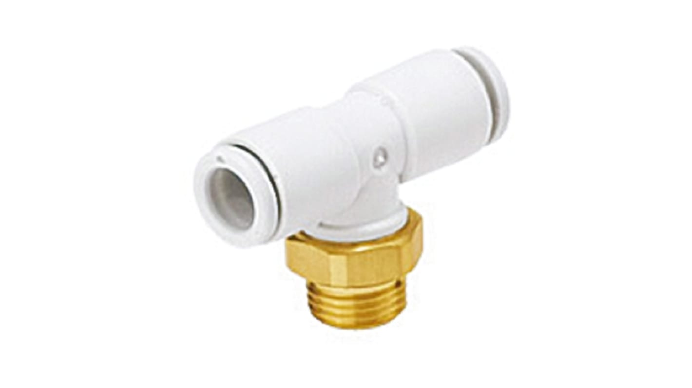 SMC KQ2 Series Tee Threaded Adaptor, Push In 6 mm to Push In 6 mm, Threaded-to-Tube Connection Style