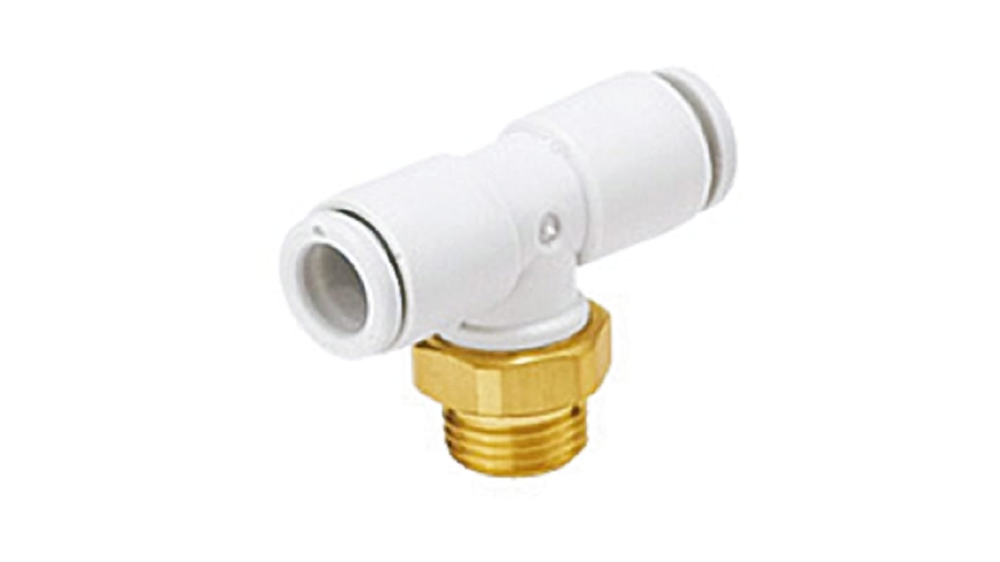 SMC KQ2 Series Tee Threaded Adaptor, Push In 10 mm to Push In 10 mm, Threaded-to-Tube Connection Style