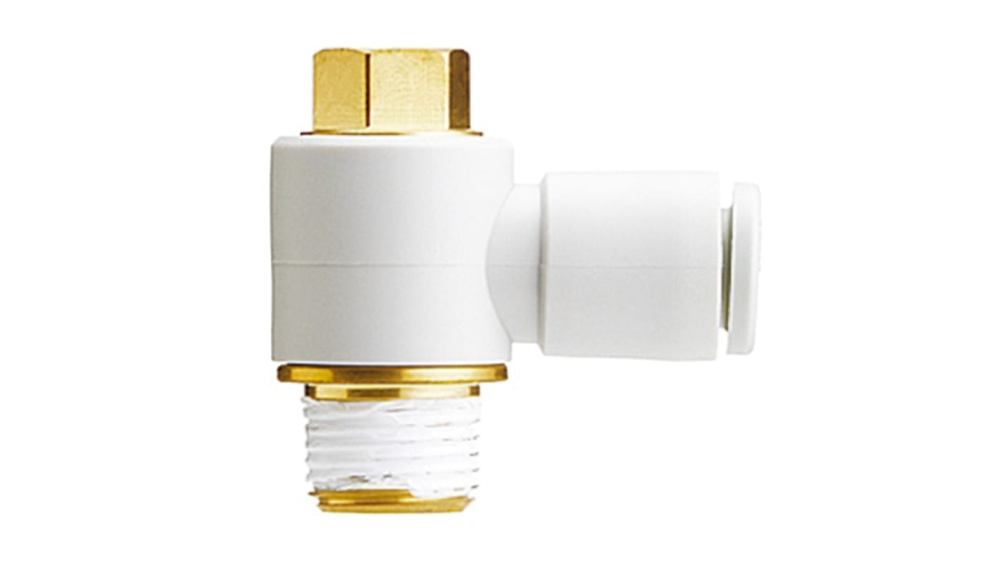 SMC KQ2 Series Elbow Threaded Adaptor, Uni 1/4 Male to Push In 8 mm, Threaded-to-Tube Connection Style